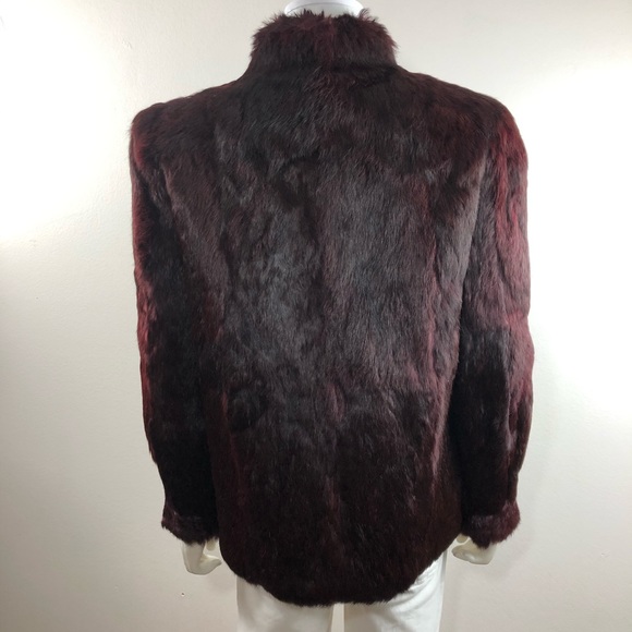 Rabbit Fur Vintage Burgundy Standing Collar Coat - Picture 6 of 10